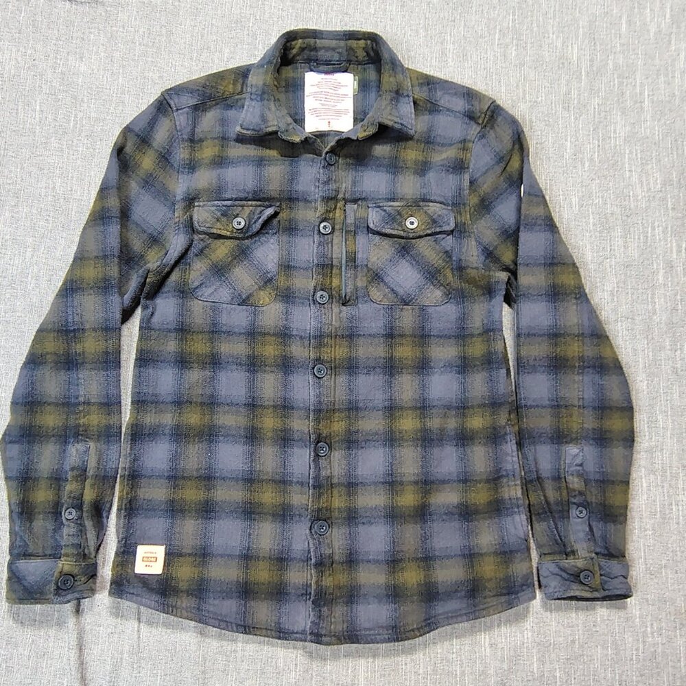 Globe‎ Wanderer Shacket Flannel Shirts Green Blue Plaid Button Down